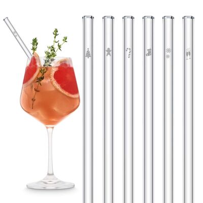 Christmas edition 6x 20cm glass straws with engraved motifs