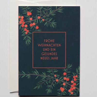 Christmas card with yew branches, with envelope