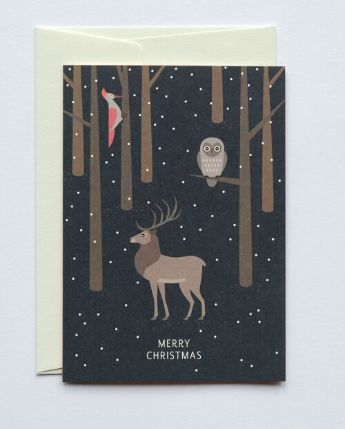 Weihnachtskarte Deer & Owl, mit Umschlag