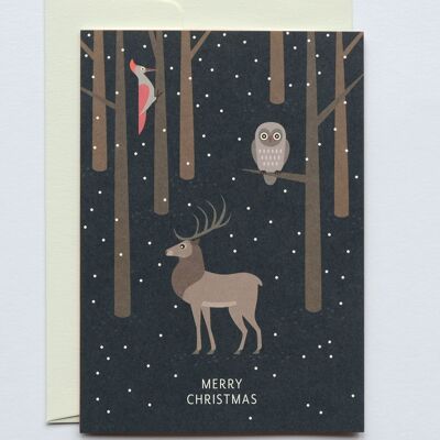 Carte de Noël Cerf & Hibou, avec enveloppe