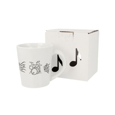 Taza musical con asas con notas musicales y varios instrumentos - motivo: tambores