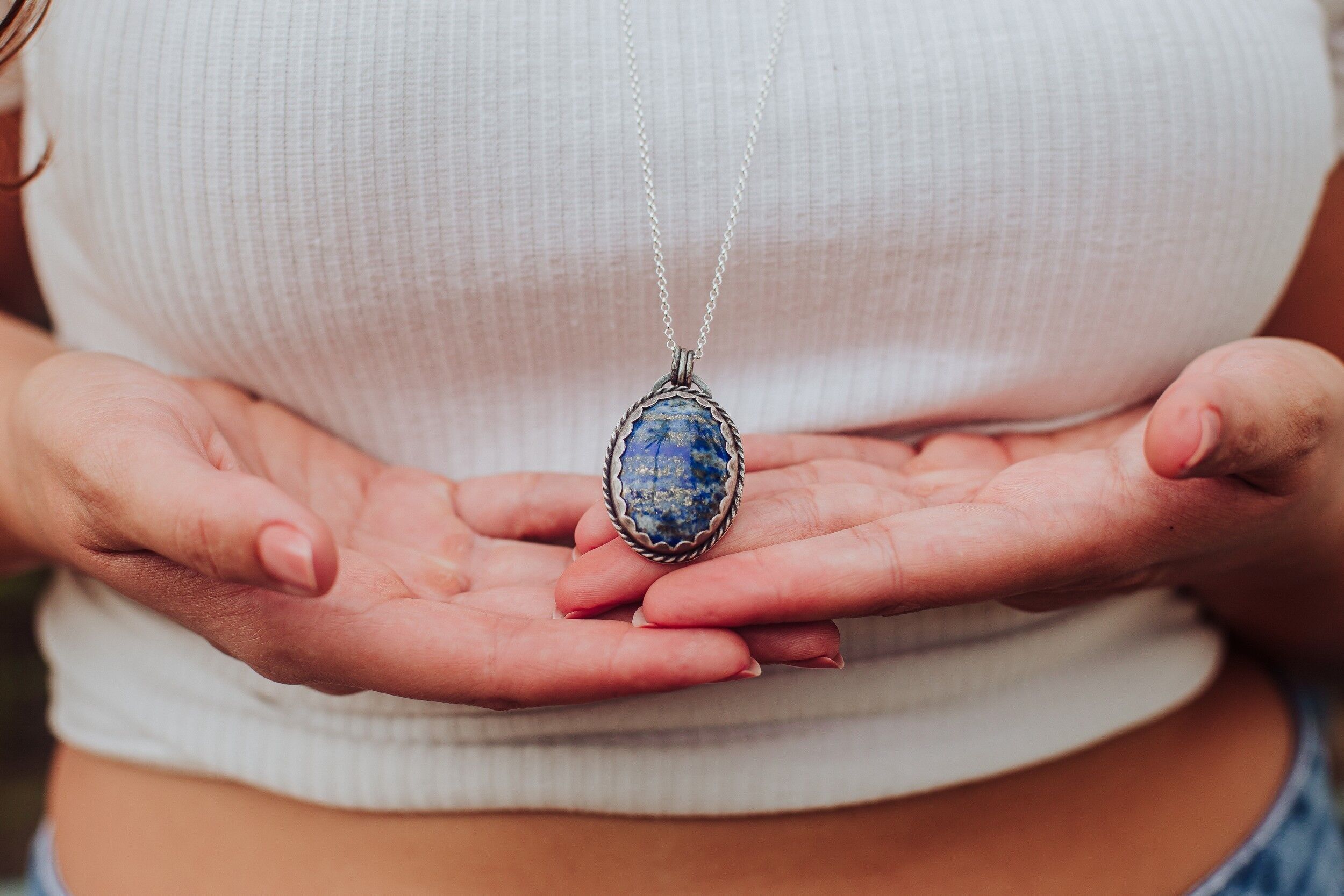 Collana lunga etnica con lapislazzuli in argento 925