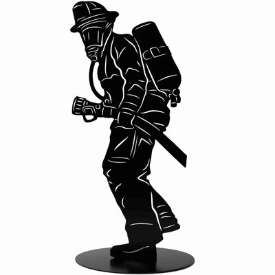Figurine de pompier décorative en métal | Décoration de jardin et de maison noir mat | Idée cadeau décoration pompiers