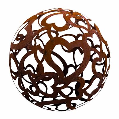 Heart-shaped rust metal ball with lighting: decoration made of rusty iron