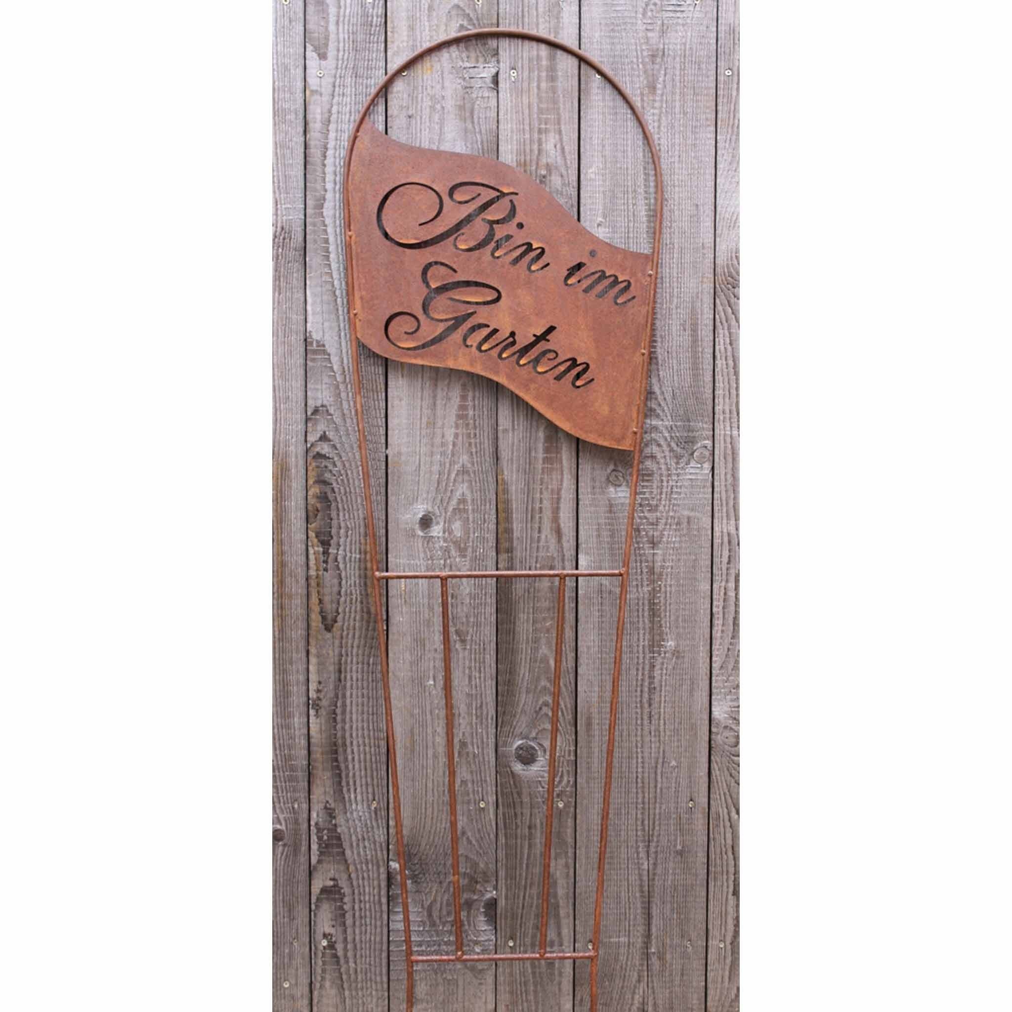 Panneau décoratif rouille sur piquet de jardin "Je suis dans le jardin"