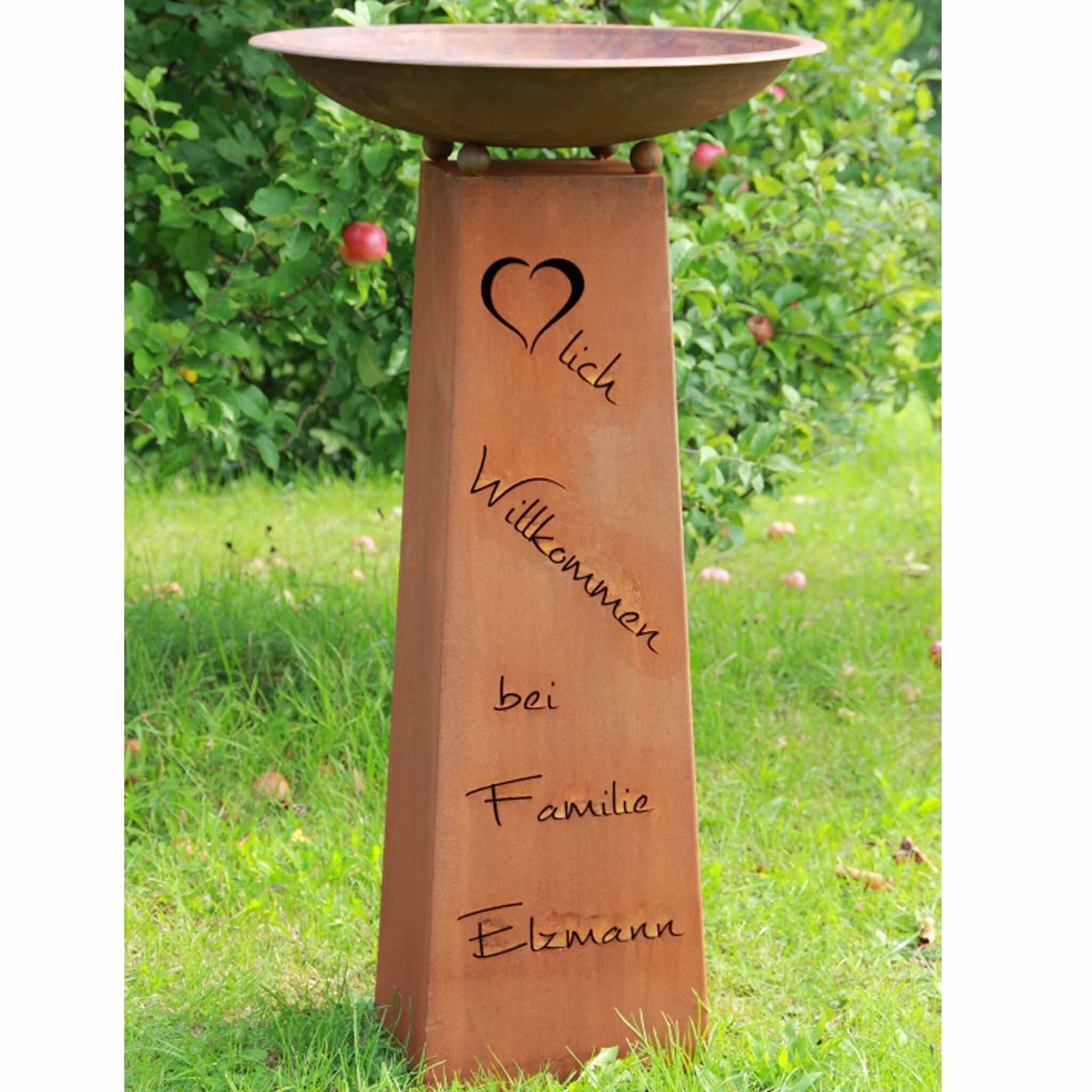 Colonna in acciaio inox personalizzata "Benvenuto" con nome - decorazione ruggine per il giardino