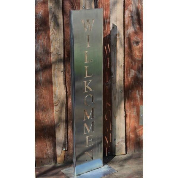 Panneau décoratif de bienvenue en acier inoxydable sur plaque de base - Panneau de bienvenue de qualité supérieure pour la décoration du jardin et de la porte d'entrée.