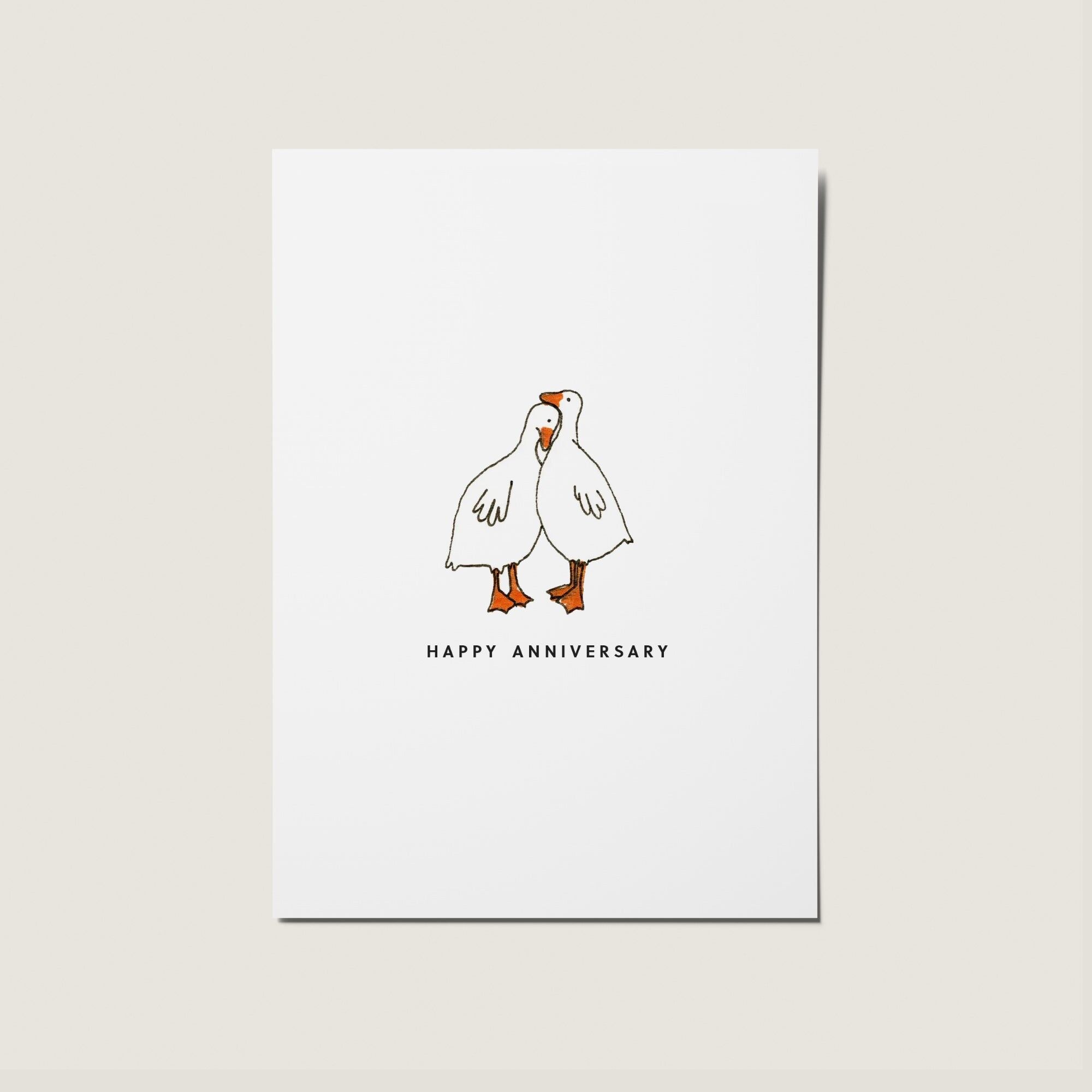 Scheda di disegno a tratteggio dell'illustrazione dell'anatra di buon anniversario