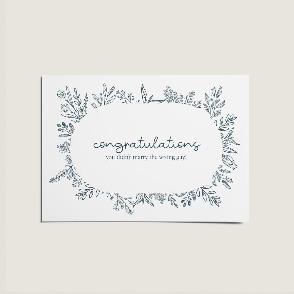 Felicidades, no te casaste con el chico equivocado. Tarjeta con cita de Sex and The City