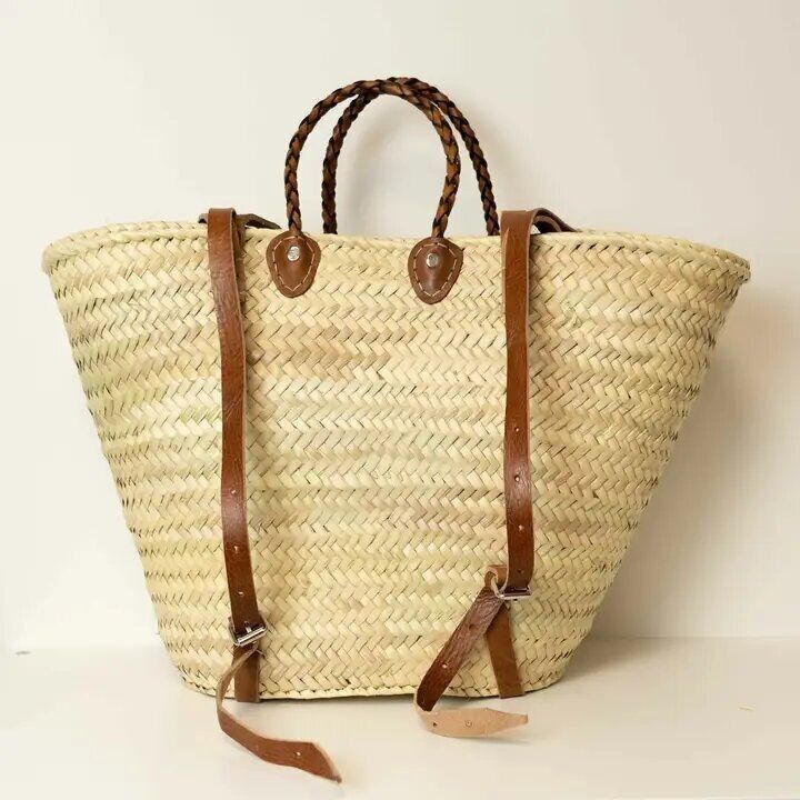 Weidenkorb mit Ledergriffen – Handgefertigte marokkanische Tragetasche
