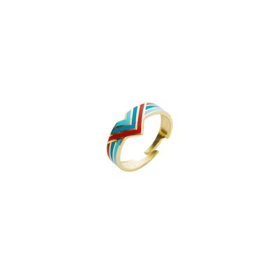 Anillo de plata de ley con forma de flecha y esmalte de cuatro colores