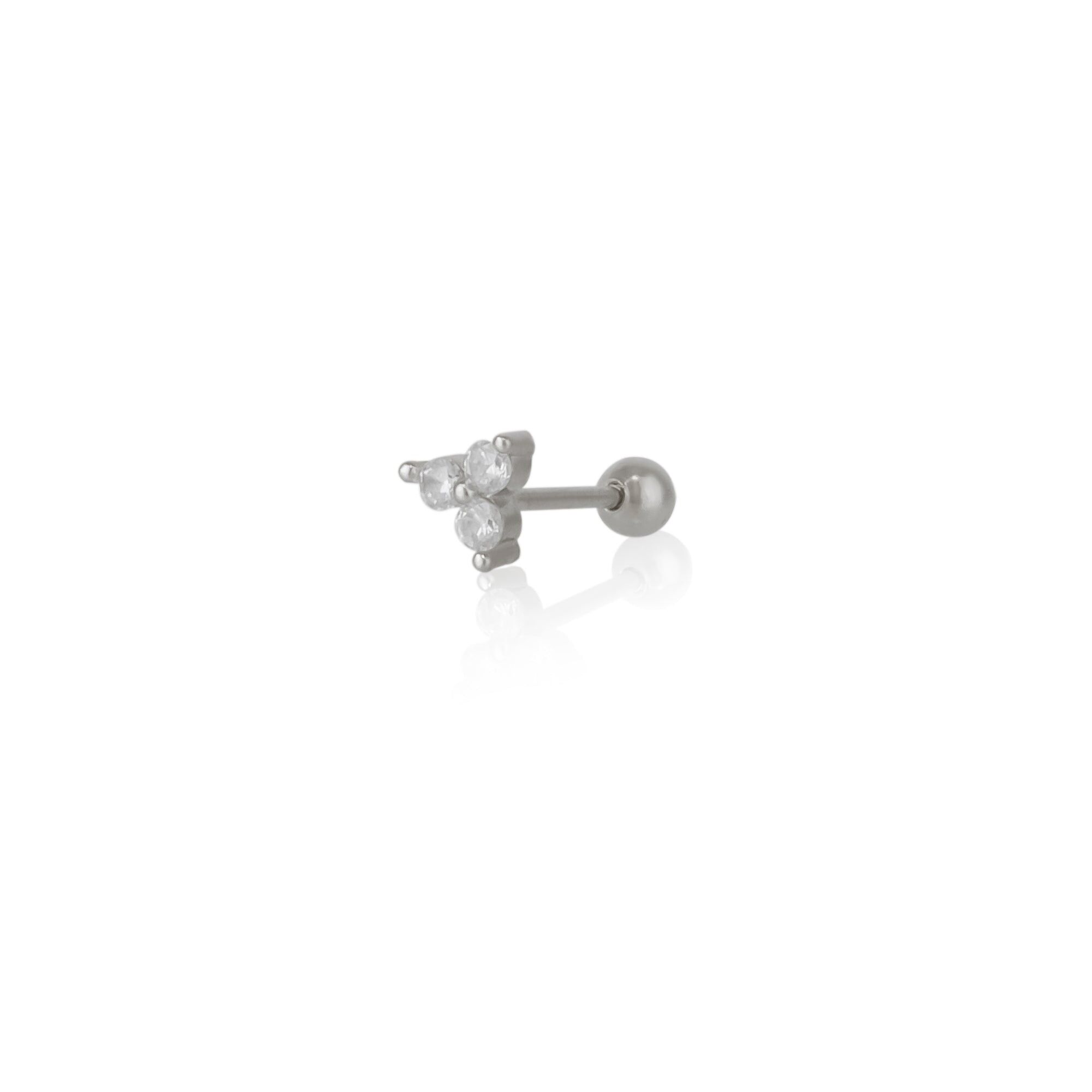 Orecchino a perno con piercing a trilogia in argento sterling