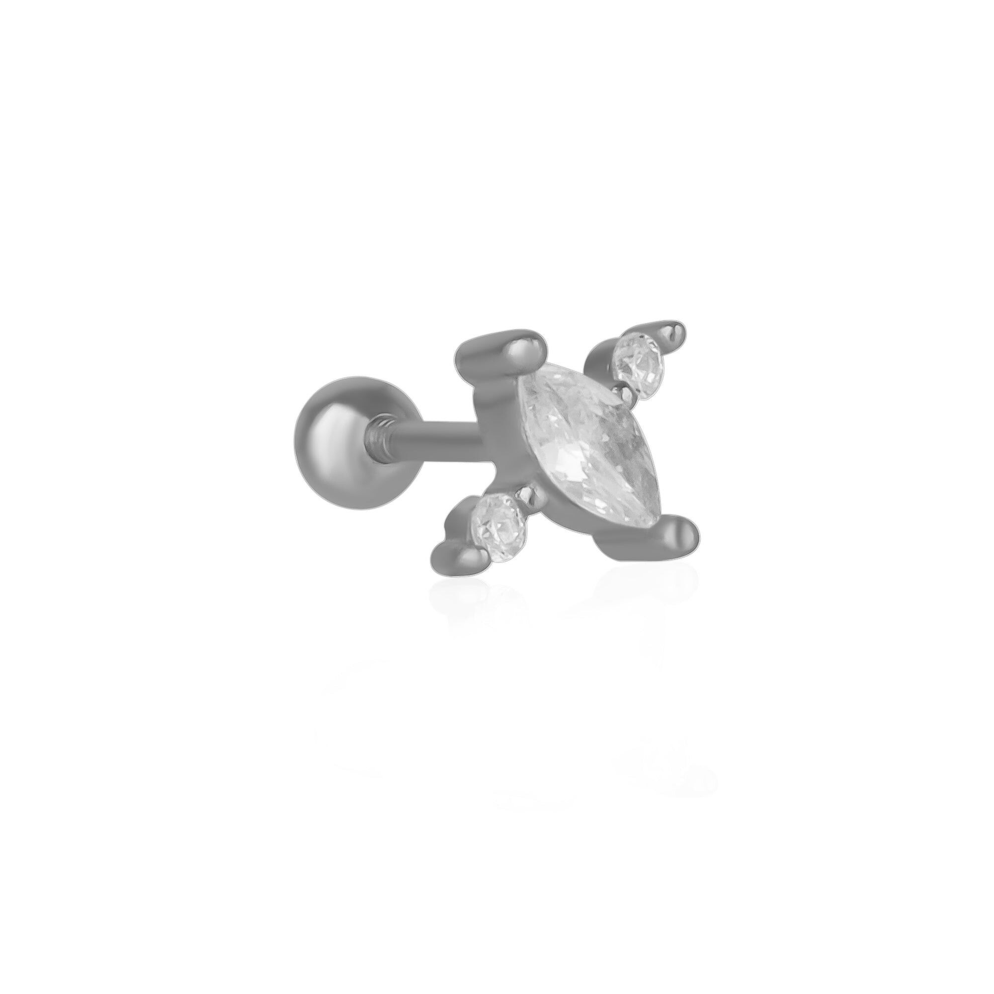 Orecchino piercing a bottone Marquise in argento sterling