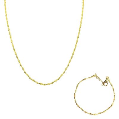 Conjunto de collar y pulsera de cadena de plata de ley con cuentas retorcidas