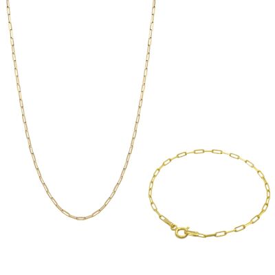 Conjunto de pulsera y collar de cadena rectangular de plata de ley