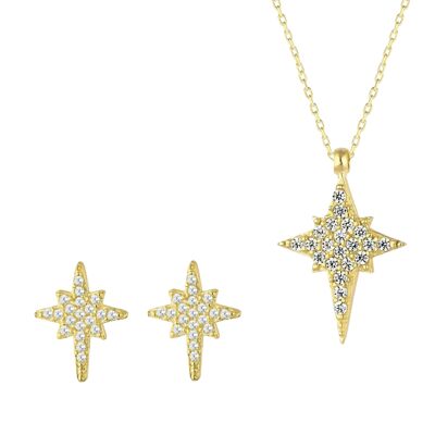 Conjunto de collar y pendientes de plata de ley con la estrella del norte Polaris