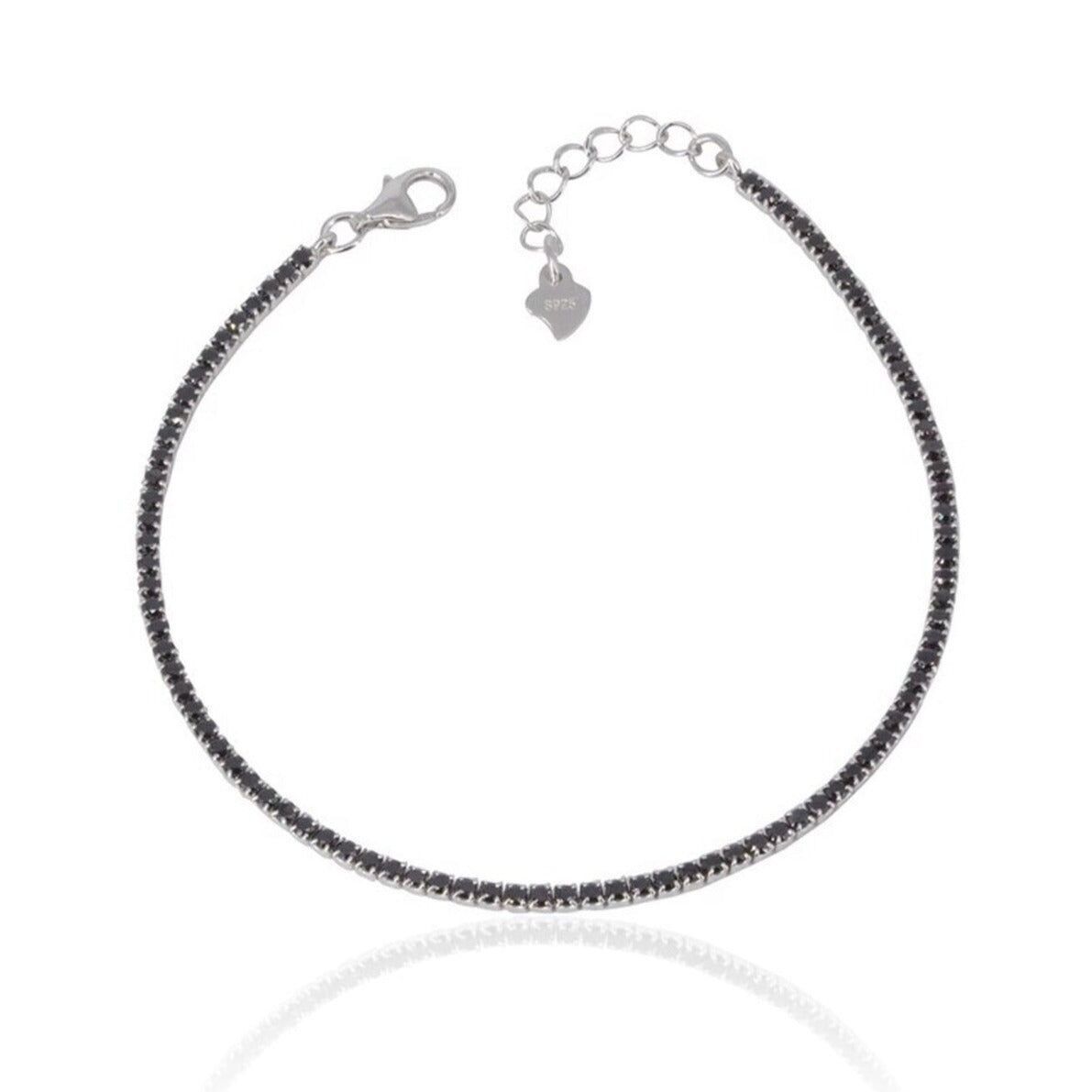 Bracciale tennis nero mini in argento sterling