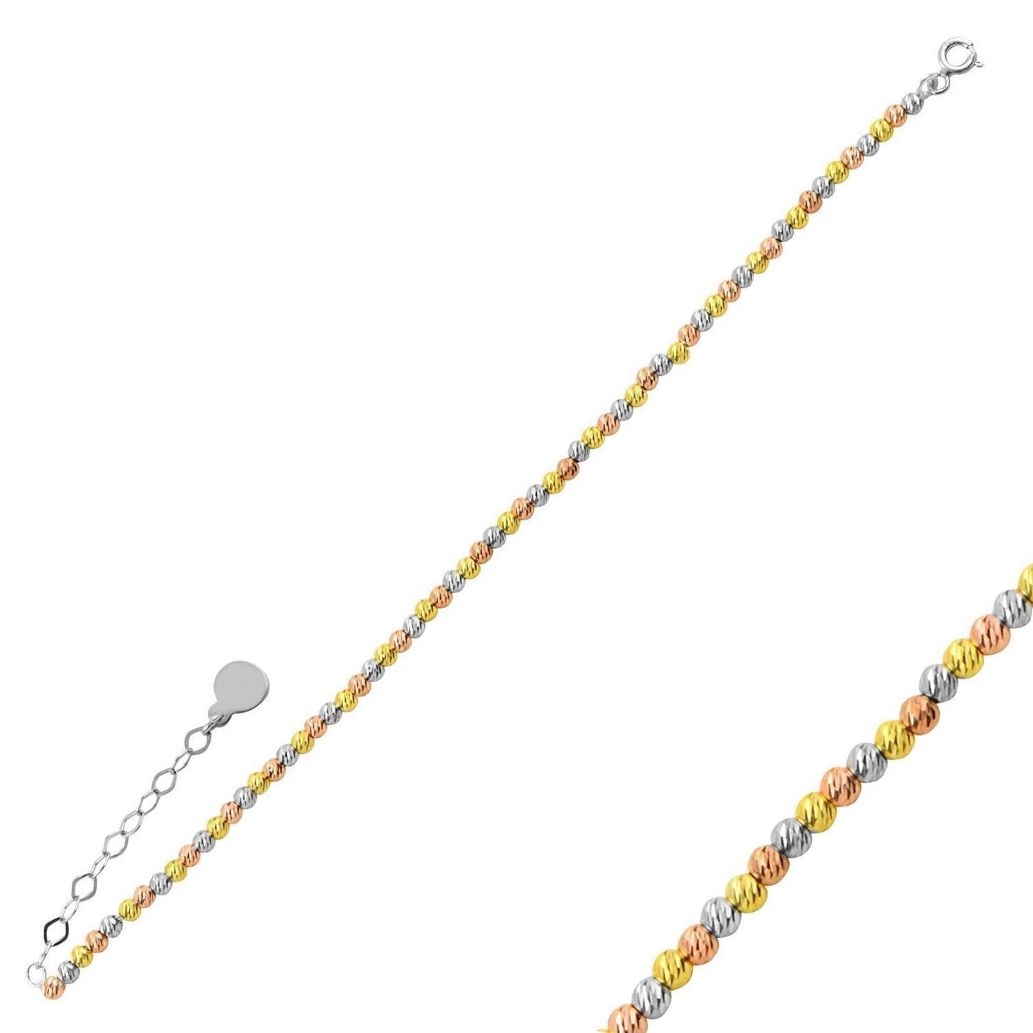 Braccialetto in argento sterling fatto a mano con perline a tre colori