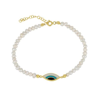 Pulsera de plata de ley con ojo de perla