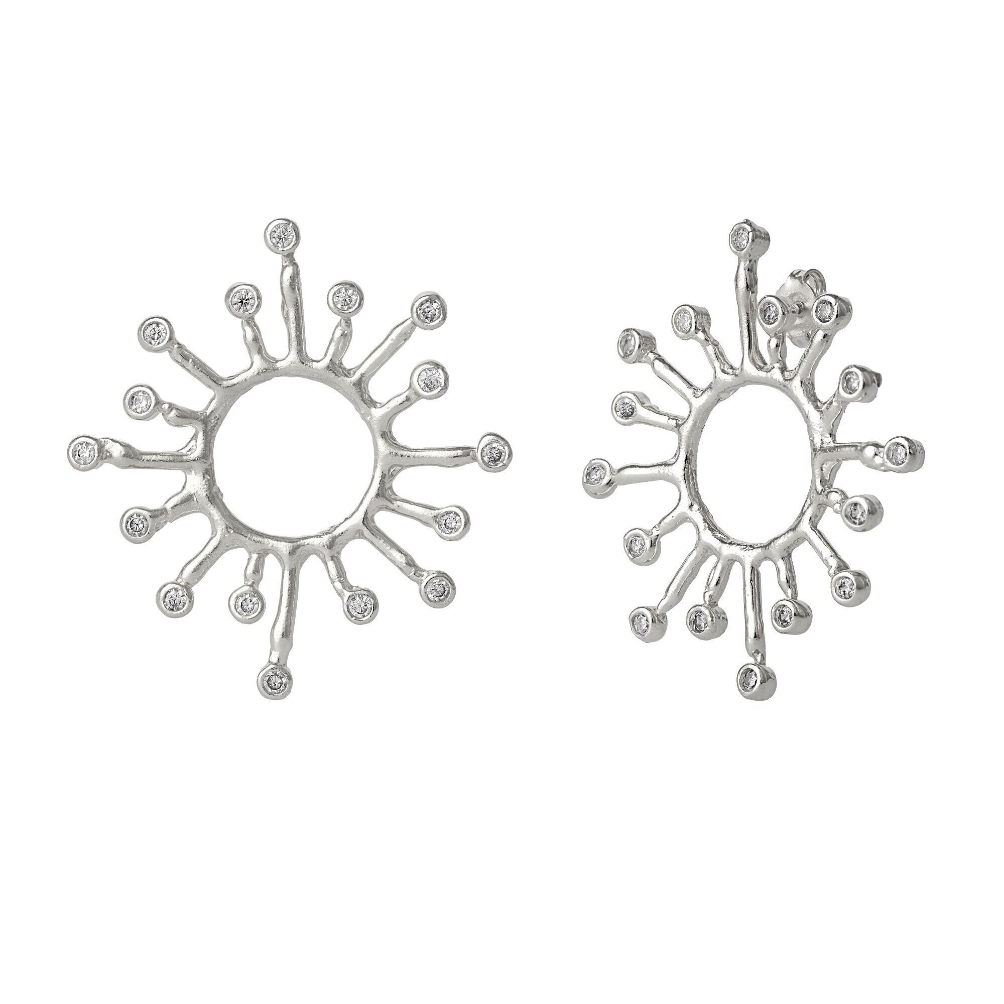 Orecchini grandi in argento sterling fuso con trama a raggiera Sun Sunburst
