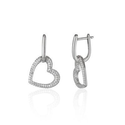 Boucles d'oreilles pendantes en argent sterling avec gros cœur
