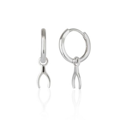 Pendientes de plata de ley con dije de hueso de la suerte