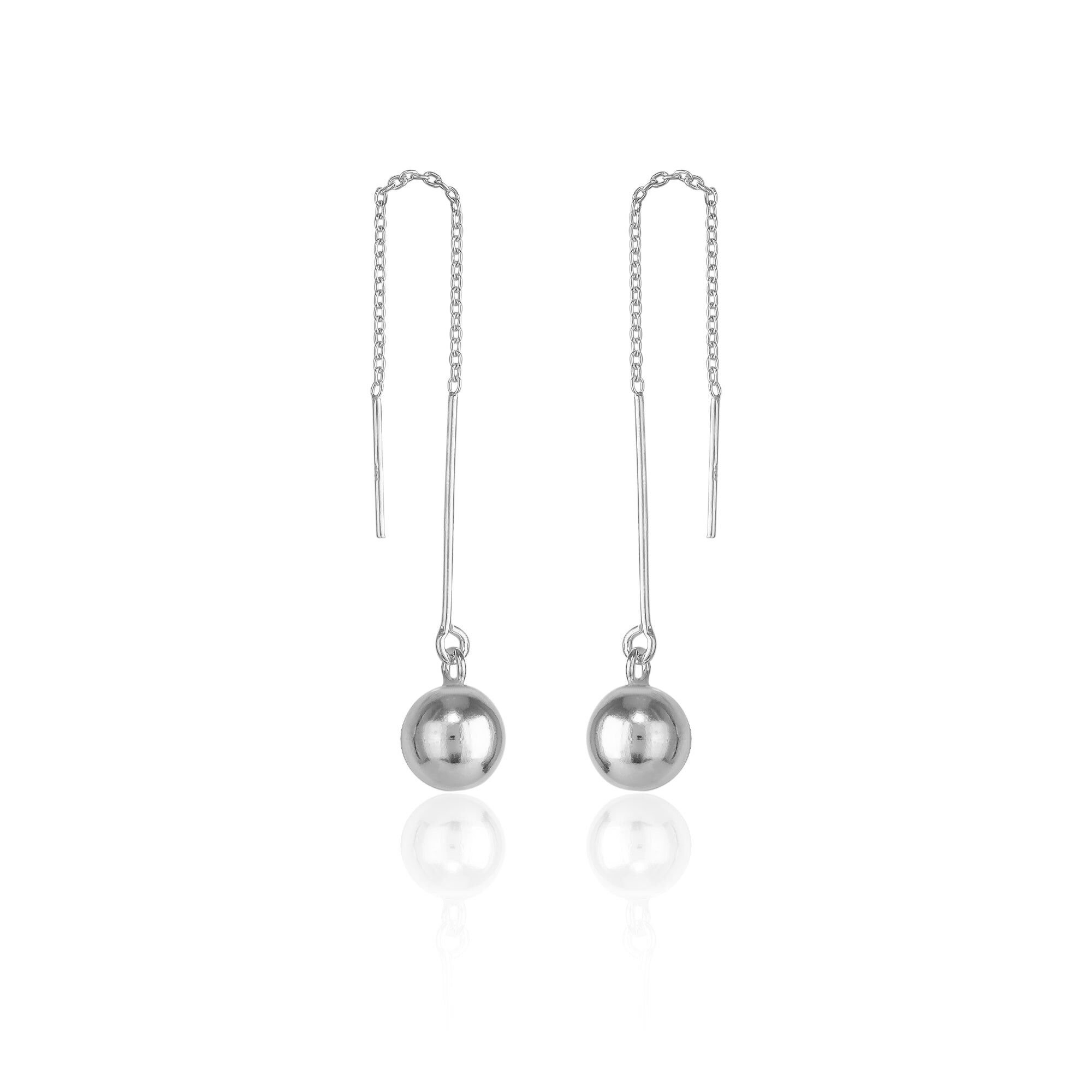 Orecchini pendenti a sfera in argento sterling con catena e perline