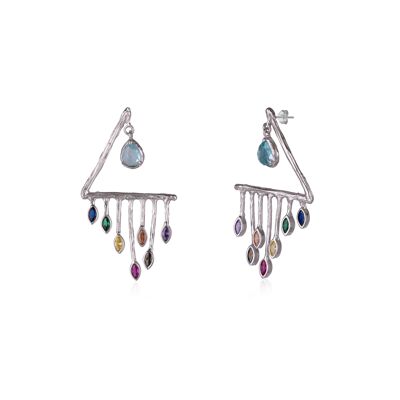 Pendientes de arcoíris con forma de gota de lluvia de colores en plata de ley
