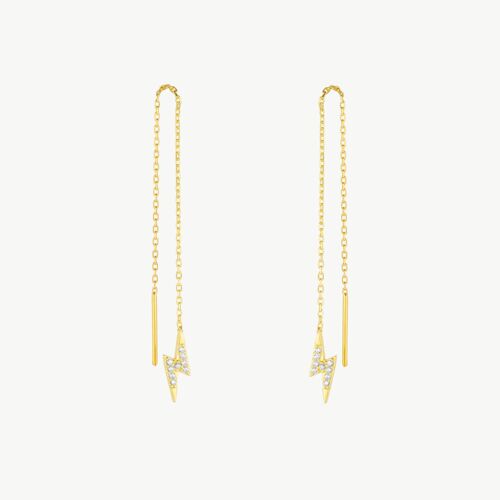 Lightning Bolt Sterling Silver Chain Drop Earring - Pair