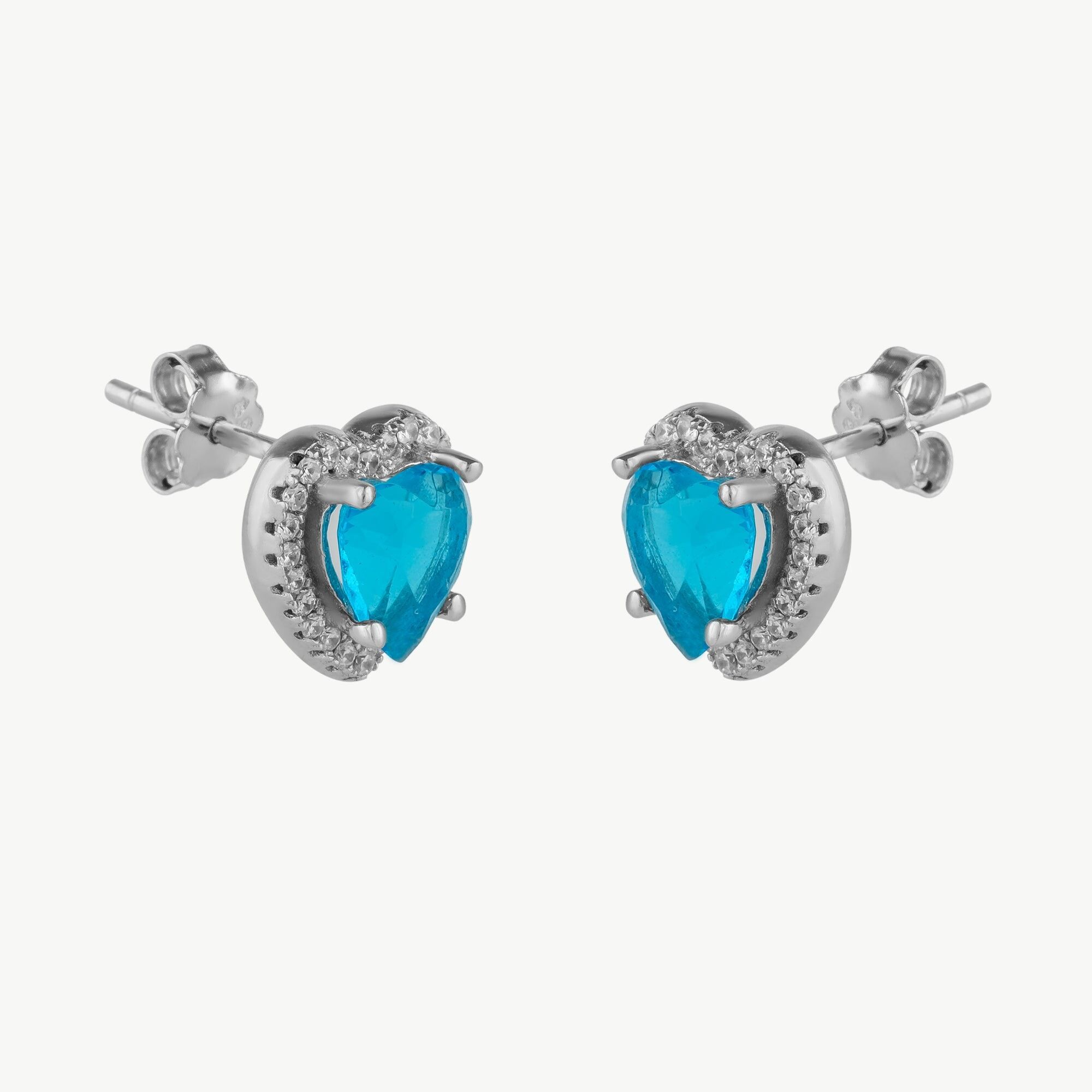 Orecchini a bottone in argento sterling blu cuore dell'oceano