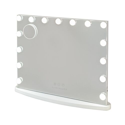 Espejo Tocador 15 Bombillas con Luz 3 Modos, Control Táctil, Base Blanca Ovalada