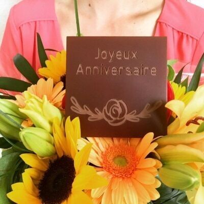 The crunchy cards | Engraved chocolate Happy Birthday bouquet | Milk or dark chocolate bar | Personalized chocolate without coloring | Gift card