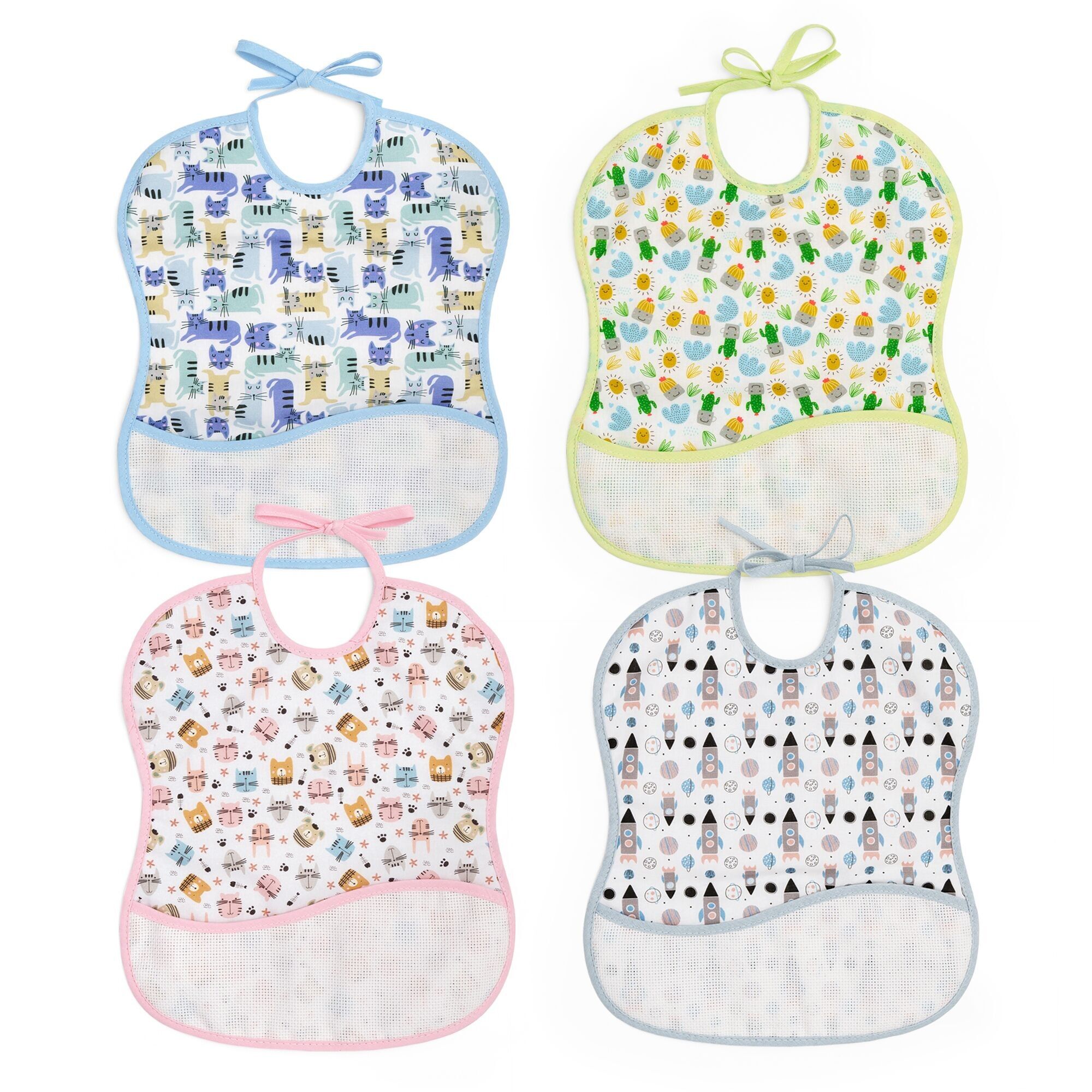 Du TIN | Packung mit 4 Kreuzstich-Lätzchen aus 100 % Baumwolle mit sehr weichem Griff | Verschiedene Drucke | 25x30cm