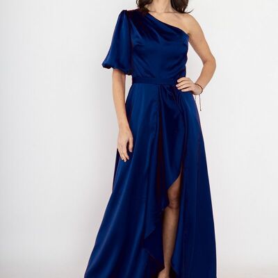 Navy Blue Asymmetrical Evening Long Dress