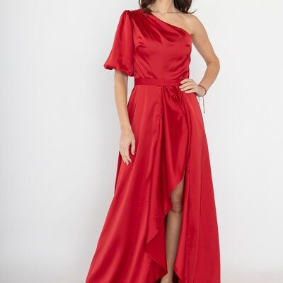 Dark Red Asymmetrical Evening Long Dress