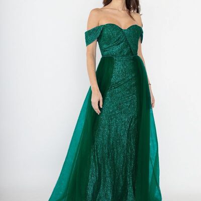 Emerald green long sequined bow dress