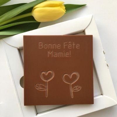 Carte masticabili | Cuore di fiori di cioccolato inciso FESTA DELLA NONNA NONNA MAMY | Tavoletta di cioccolato al latte o fondente | Cioccolato personalizzato senza coloranti | Carta regalo