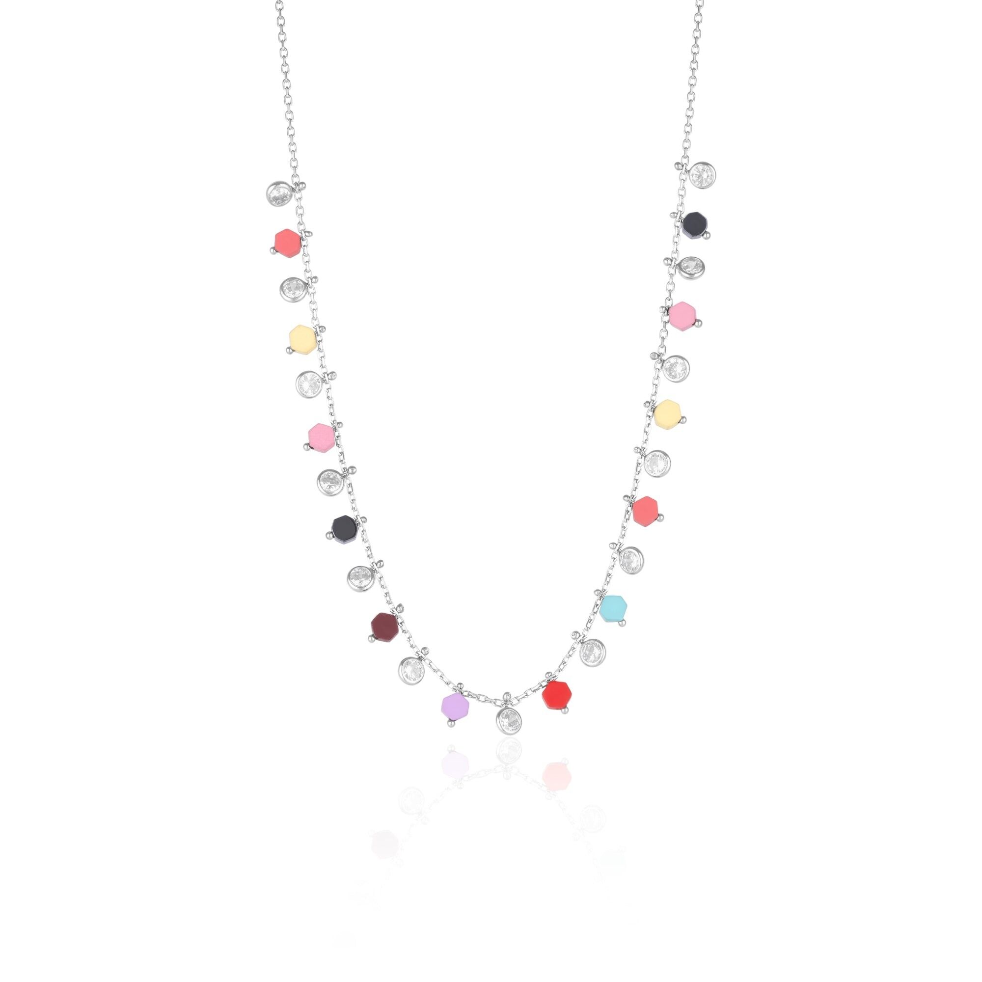 Collana in argento sterling con esagono arcobaleno colorato in argento sterling