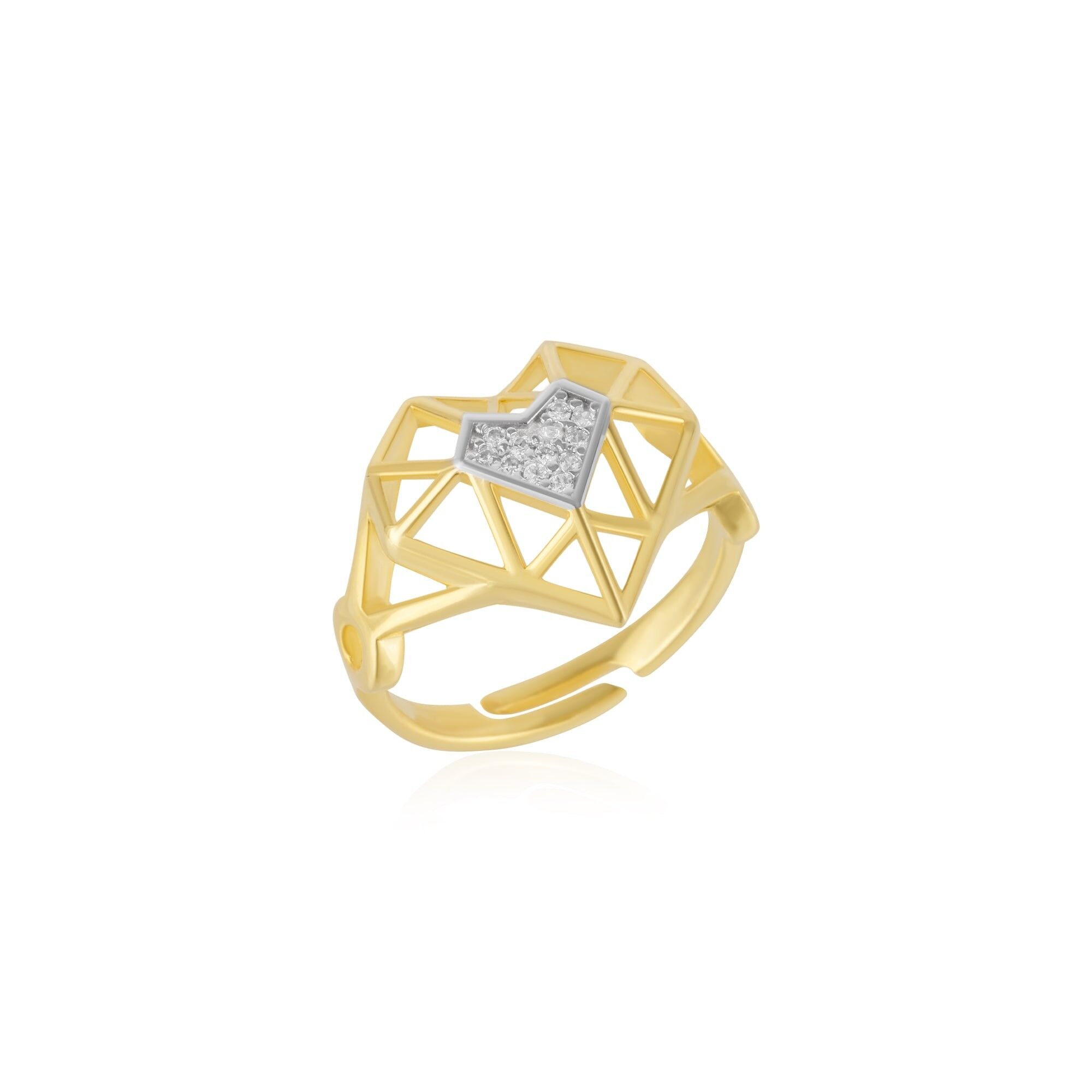 Verstellbarer Ring mit geometrischem Herz aus Sterlingsilber
