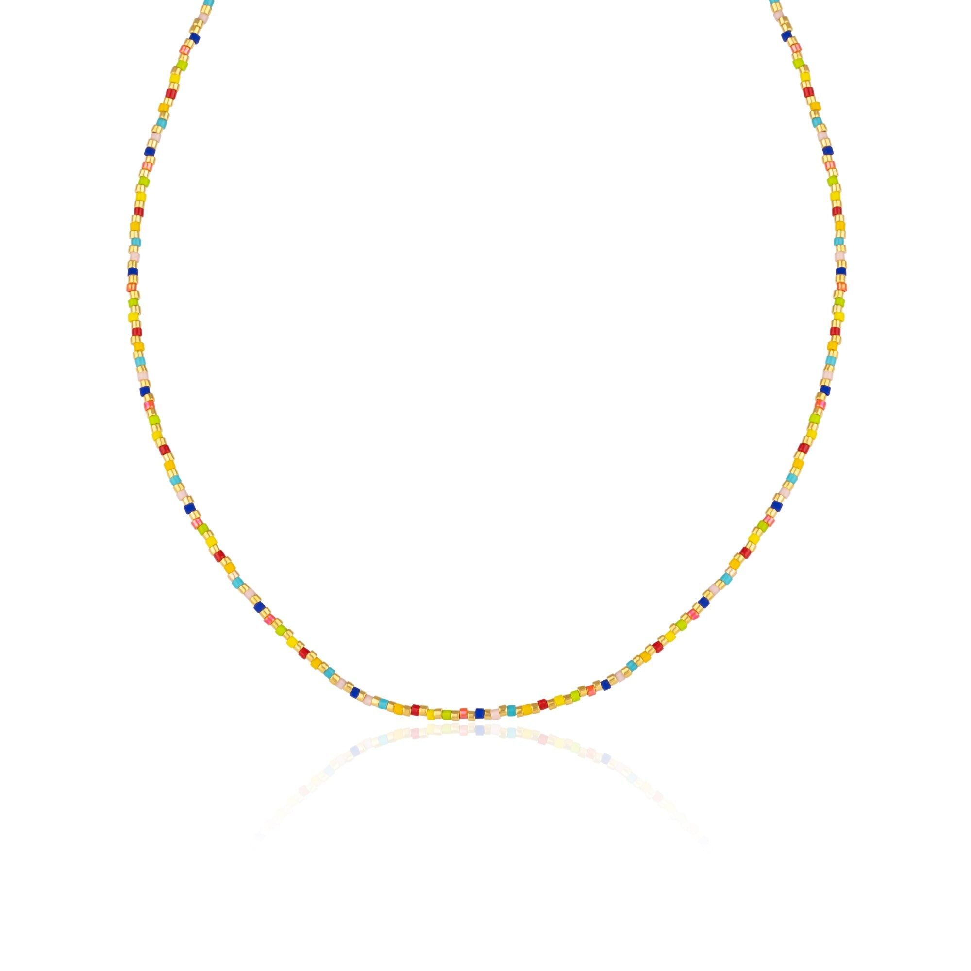 Collana in argento sterling con perline smaltate arcobaleno in oro
