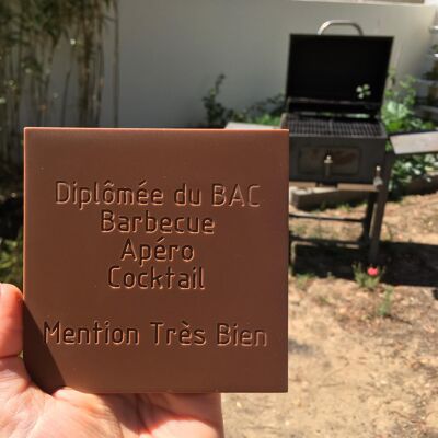 The cards to bite | Engraved chocolate HUMOR BAC DIPLOMA BARBECUE PARTY | Milk or dark chocolate bar | Personalized chocolate without coloring | Gift card