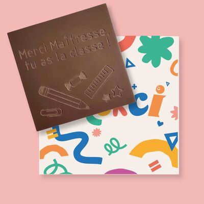 Les cartes à croquer | Chocolat gravé MERCI MAITRE MAITRESSE ATSEM | VERSION MERCI MAITRESSE TU AS LA CLASSE | Tablette de chocolat lait ou noir | Chocolat personnalisé sans colorant | Carte cadeau