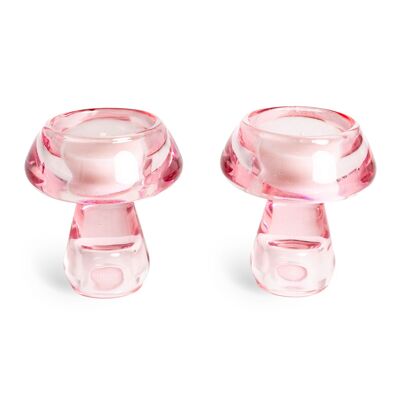 PAQUETE DE 2 PORTAVELAS CON FORMA DE HONGOS ROSAS HF