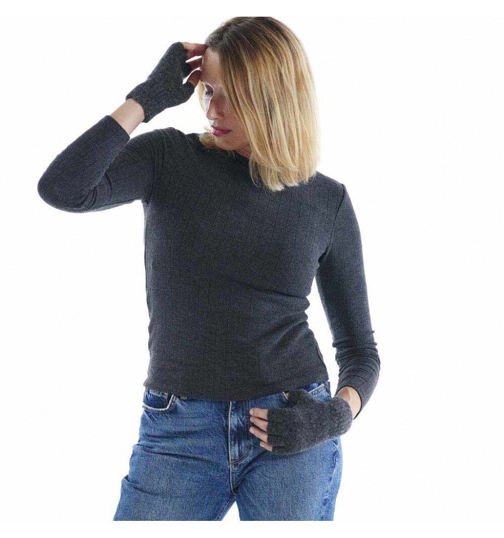 Guante de dedo antracita - Talla única - lana de angora - talla única