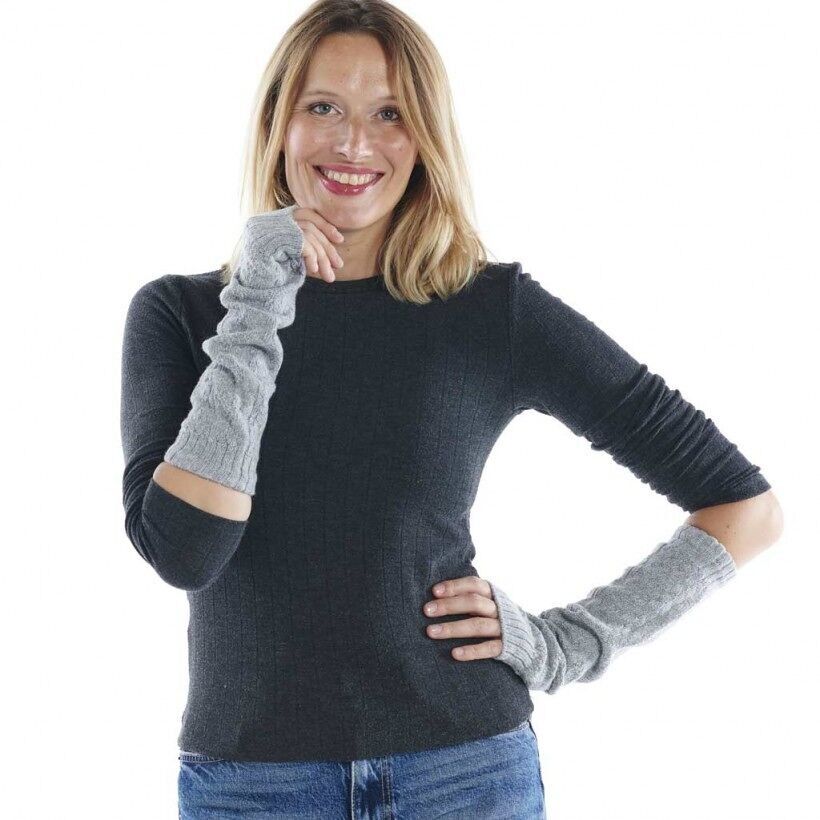Manopla de lana cachemir gris jaspeado