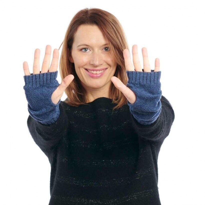 Guanto in lana acrilica screziata blu navy