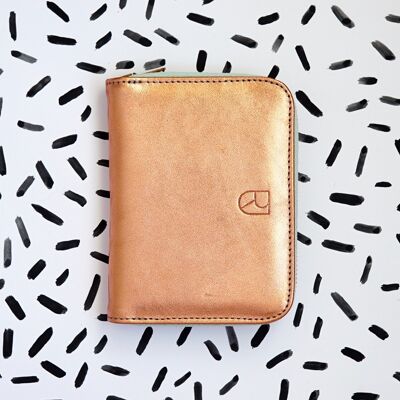 portefeuille compact en cuir cuivré