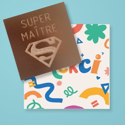 Carte masticabili | Cioccolato inciso GRAZIE MAITRE MAITRESS ATSEM | VERSIONE SUPERMASTER | Tavoletta di cioccolato al latte o fondente | Cioccolato personalizzato senza coloranti | Carta regalo
