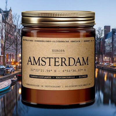 Candela profumata Amsterdam - pianta di cannabis | Legno di cashmere | Fiori