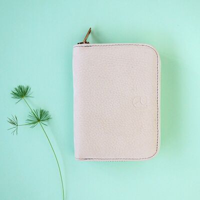 compact leather wallet sand